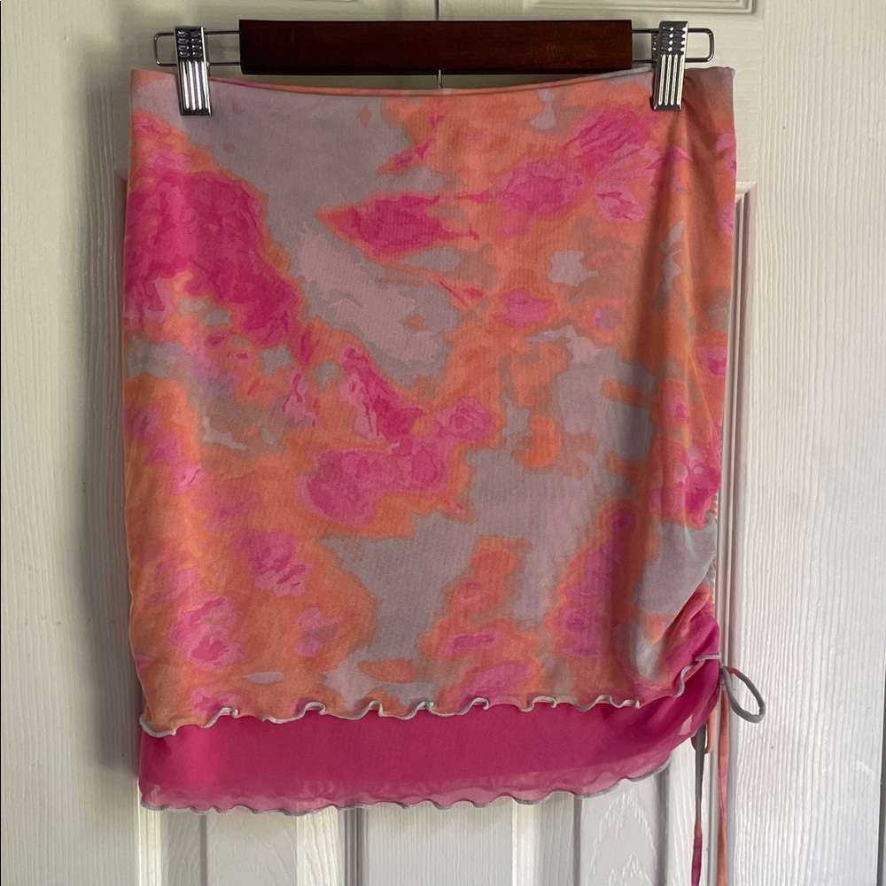 Wild Fable Pink & Orange Race Festival Tie-Dye Mini Skirt